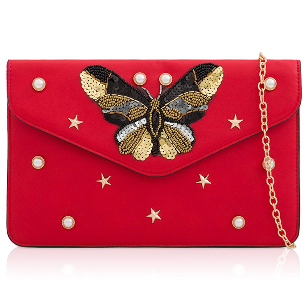 faux leather flat butterfly leather clutch