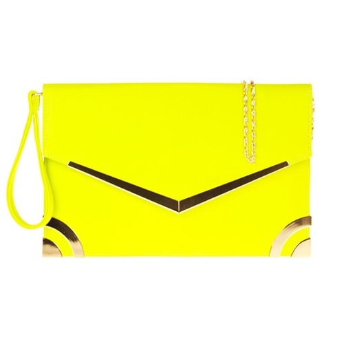 Picture of Xardi Neon Yellow Medium Faux Leather No Pattern Evening Bag