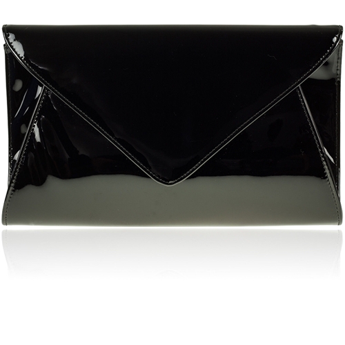 Picture of Xardi Black Plain Envelope Patent Clutch Bag