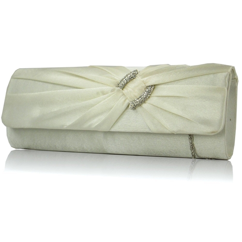 Picture of Xardi Ivory  Diamante Satin Clutch Bag