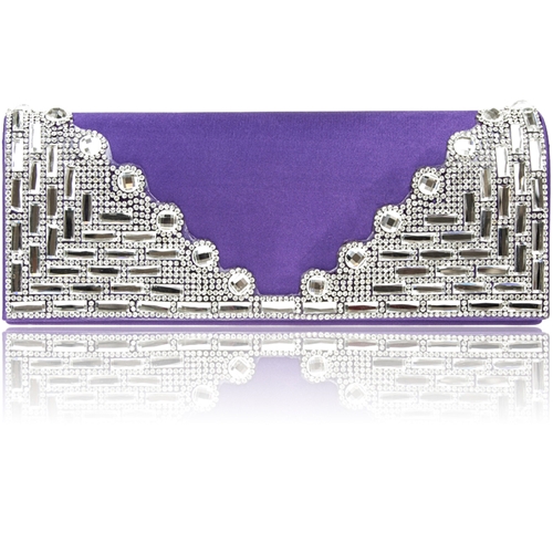 Picture of Xardi Purple Diamante Satin Bridal Clutch Bag