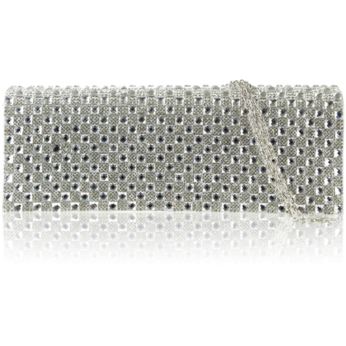 Picture of Xardi Silver Diamante Satin Clutch Bag