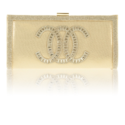Picture of Xardi Gold Diamante Faux Leather Clutch Bag