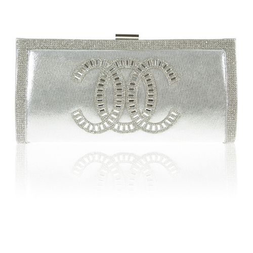 Picture of Xardi Silver Diamante Faux Leather Clutch Bag