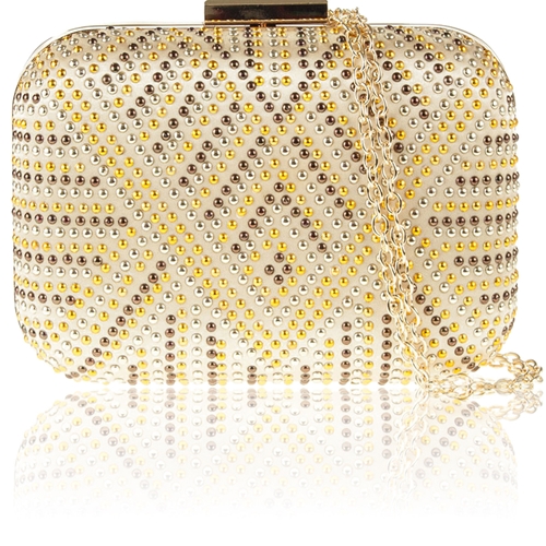 Picture of Xardi Gold Diamante Satin Clutch Bag
