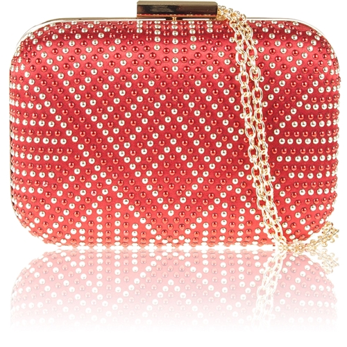 Picture of Xardi Red Diamante Satin Clutch Bag