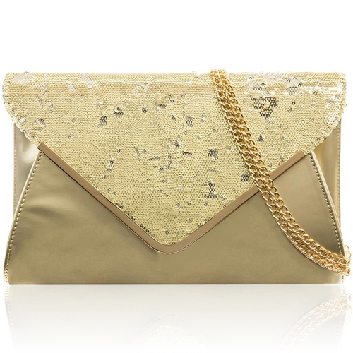 Picture of Xardi Gold Sequined Patent Clutch