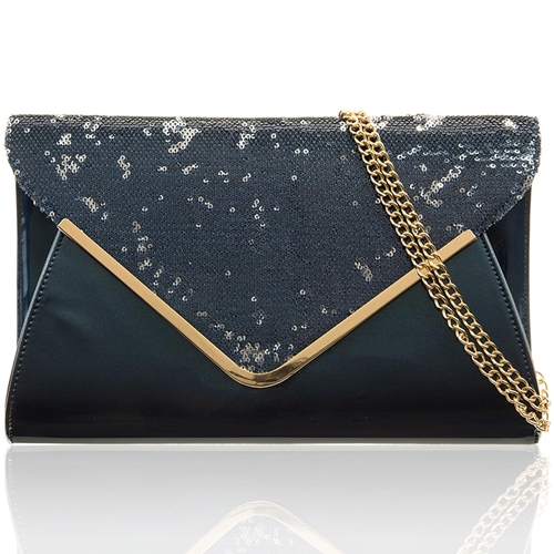 Picture of Xardi Navy Sequined Patent Clutch