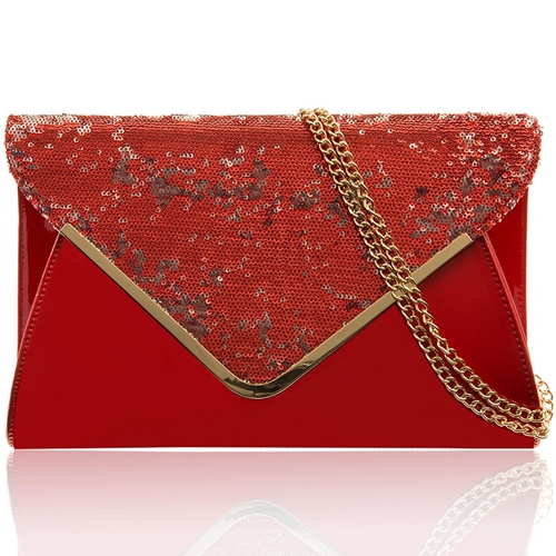Picture of Xardi Red Sequined Patent Clutch