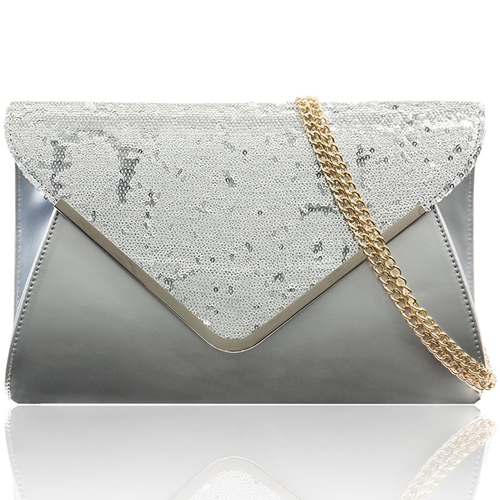 Picture of Xardi Silver Sequined Patent Clutch