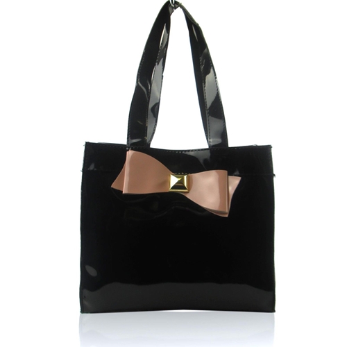 Picture of Xardi Black Small patent bow shopper Tote Bag