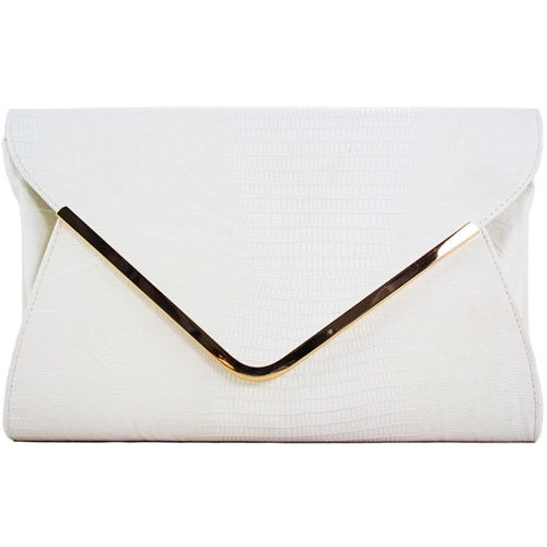 Picture of Xardi White Croc Pattern Envelope Clutch Bag