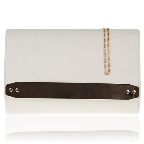Picture of Xardi White Faux Leather Clutch Bag 