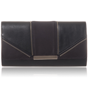 Picture of Xardi Black Zip detail faux leather clutch
