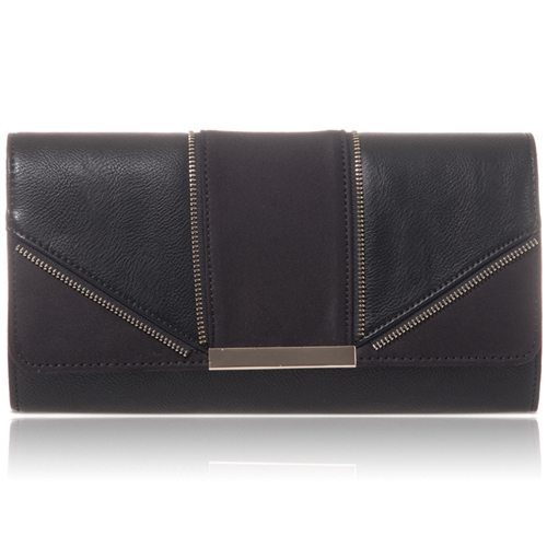 Picture of Xardi Black Zip detail faux leather clutch