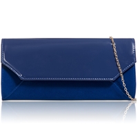 Picture of Xardi Royal Blue faux suede clutch with patent flap