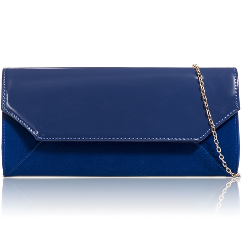 Picture of Xardi Royal Blue faux suede clutch with patent flap
