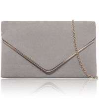 Picture of Xardi Grey envelope metal bar suede clutch bag