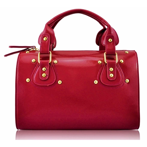 Picture of Xardi Red polished faux leather barrel bag