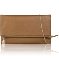 Picture of Xardi Tan Fold over Flat Cosmetic Faux Leather Clutch