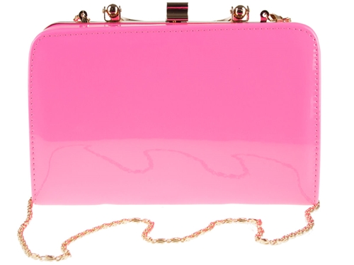 Picture of Xardi Neon Pink Faux Patent Leather Hard Compact Clutc