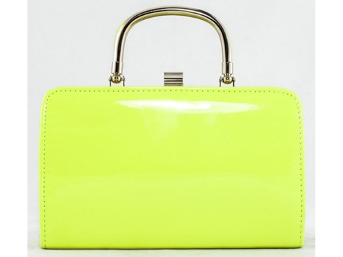 Picture of Xardi Neon Yellow Faux Patent Leather Hard Compact Clutc