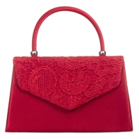 Picture of Xardi Red Top Handle Satin Floral Lace Clutch