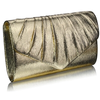 Picture of Xardi Gold Pleated Shimmer Metallic Faux Leather Prom Bag