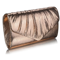 Picture of Xardi Champagne Pleated Shimmer Metallic Faux Leather Prom Bag