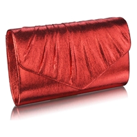 Picture of Xardi Red Pleated Shimmer Metallic Faux Leather Prom Bag
