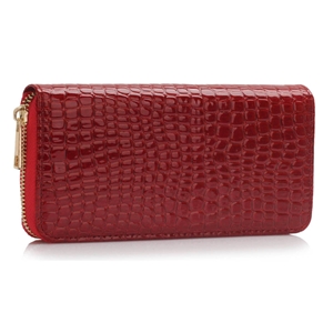 Picture of Xardi Red Faux Croc Patent Leather Zip Around Purse