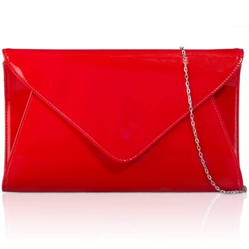 Picture of Xardi Red Plain Envelope Patent Clutch Bag