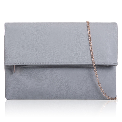 Picture of Xardi Grey Large Foldover Slouch Faux Leather Clutch
