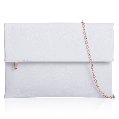Picture of Xardi White Large Foldover Slouch Faux Leather Clutch