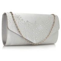 Picture of Xardi Silver Bridal Satin Diamanté Envelope Clutch Bag
