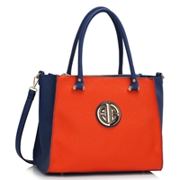Picture of Xardi Blue/Orange 3 Compartments Medium Leather Style Handbag 