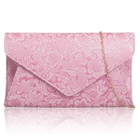 Picture of Xardi Pink Faux Leather Floral Ladies Clutch Envelope Bridal Wedding Prom Women Evening Bag