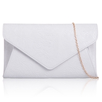 Picture of Xardi White Faux Leather Floral Ladies Clutch Envelope Bridal Wedding Prom Women Evening Bag