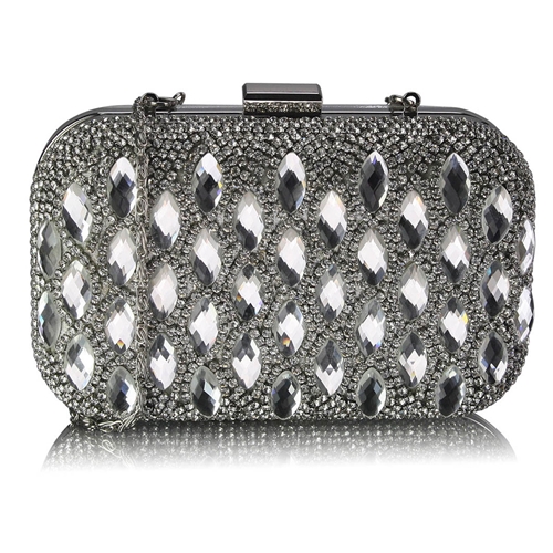 Picture of Xardi London Silver Sparkle Sparkle Embellished Hard Clutch