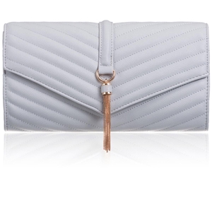 Picture of Xardi London Grey Large Quilted Tassel Clutch Bag