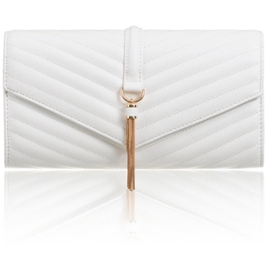 Picture of Xardi London White Large Quilted Tassel Clutch Bag