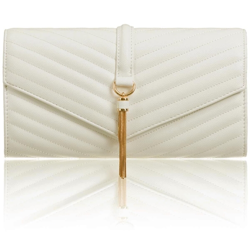 Picture of Xardi London Ivory Large Quilted Tassel Clutch Bag
