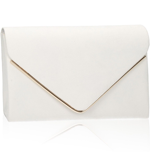 Picture of Xardi London White envelope metal bar suede clutch bag