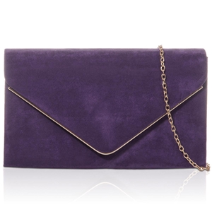 Picture of Xardi London Purple envelope metal bar suede clutch bag
