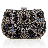 Picture of Xardi London Black Small Boxy Vintage Beaded Wedding Clutch Bag