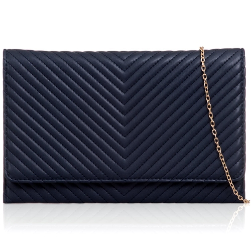 Picture of Xardi London Navy Quilted V Stripes Flat women Clutch Bag 