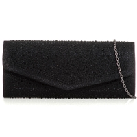Picture of Xardi London Black Envelope Glitter Bridal Rhinestone Clutch Bag