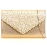 Picture of Xardi London Gold PU Leather Shimmer Glitter Envelope Clutch