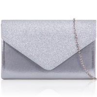 Picture of Xardi London Silver PU Leather Shimmer Glitter Envelope Clutch