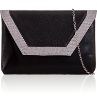 Picture of Xardi London Black Metallic Gems Pu Leather Flat Envelope Clutch Bag